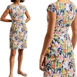 Boden Florrie Tropical Bird Floral Jersey Dress Cap Sleeve Pocket Stretch 16/18R